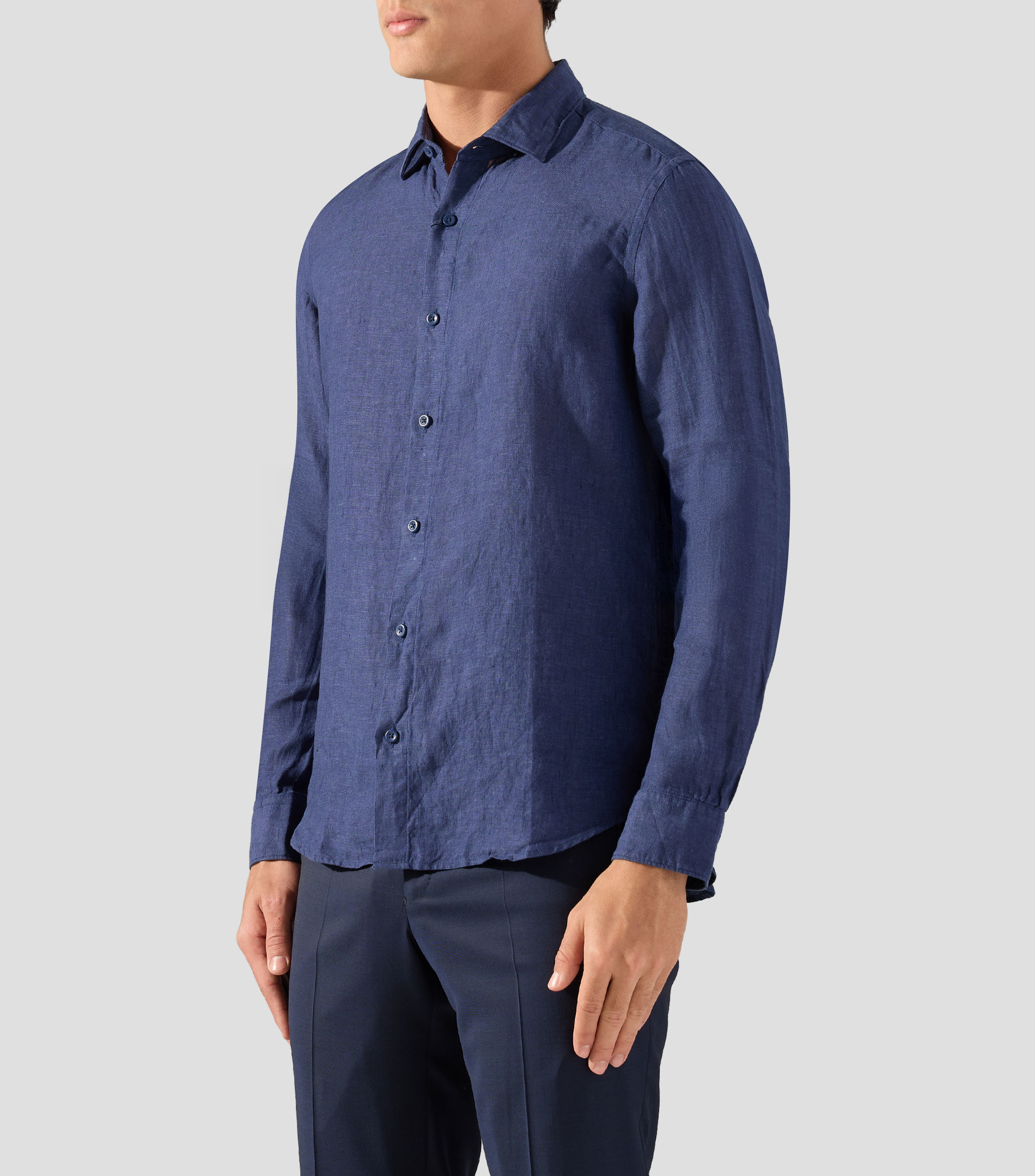 Camisa lisa en lino con manga larga Hombre